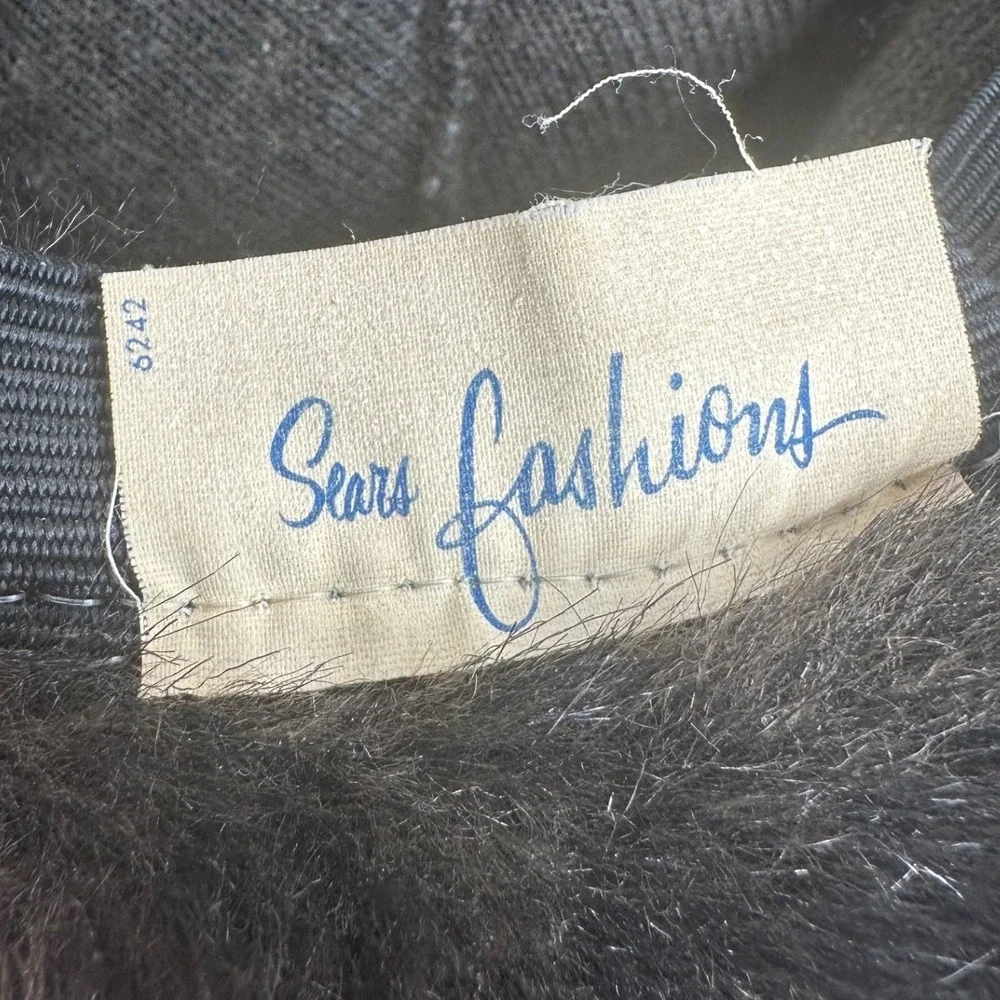 Sears Fashions Vintage Faux Fur Bucket Hat Black Winter Warm Cozy Union made